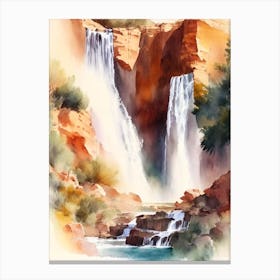 Ouzoud Falls, Morocco Water Colour  (3) Canvas Print