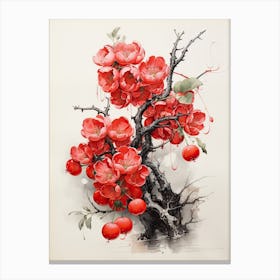 Cherry Tree Close Up, Japanese Brush Painting, Ukiyo E, Minimal 2 Canvas Print