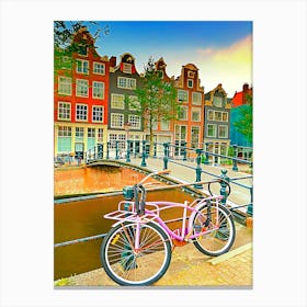 Bikes And Amsterdam Canals Canvas Print