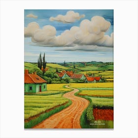 Green plains, distant hills, country houses,renewal and hope,life,spring acrylic colors.25 Canvas Print