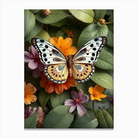 Butterfly On Flowers Canvas Print