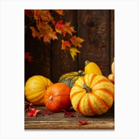 Autumn Gourds And Pumpkins Arranged For Thanksgiving Vibrant Hues Of Orange Yellow And Red Some (4) Canvas Print