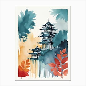 Watercolor Of Chinese Pagoda Canvas Print