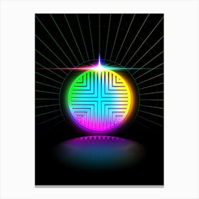 Neon Geometric Glyph in Candy Blue and Pink with Rainbow Sparkle on Black n.0382 Canvas Print