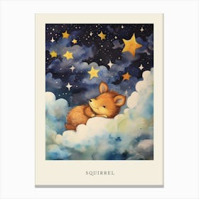 Baby Squirrel 1 Sleeping In The Clouds Nursery Poster Canvas Print