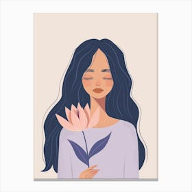 Illustration Of A Girl Holding A Flower Canvas Print