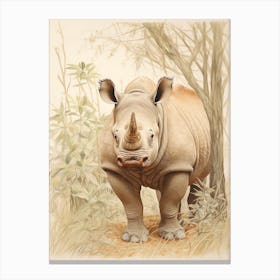 Rhino In The Leaves Vintage Illustration 3 Canvas Print