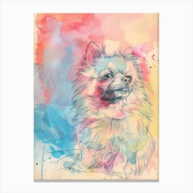 Pomeranian Dog Pastel Line Watercolour Illustration  4 Canvas Print