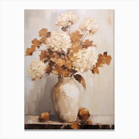 Hydrangea, Autumn Fall Flowers Sitting In A White Vase, Farmhouse Style 3 Canvas Print