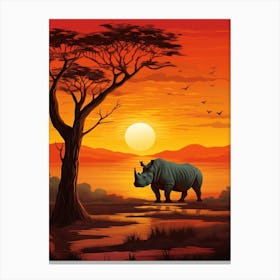 Rhinoceros Sunset Painting 4 Canvas Print