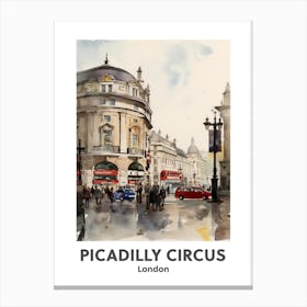 Piccadilly Circus, London 6 Watercolour Travel Poster Canvas Print
