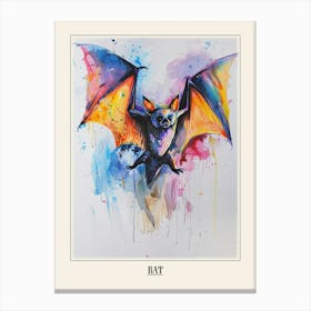 Bat Colourful Watercolour 3 Poster Canvas Print