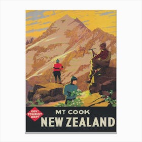 Mt Cook New Zealand Vintage Travel Poster Canvas Print