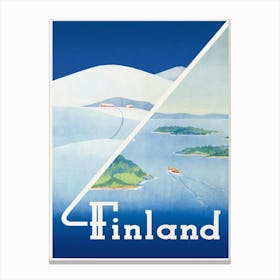 Finland. This vintage Finnish travel poster shows scenes from summer and winter. Circa 1948. Canvas Print