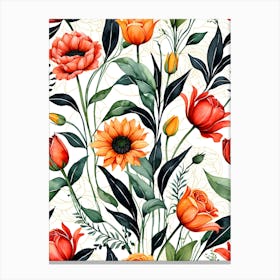 Seamless Pattern With Orange Flowers 2 Canvas Print