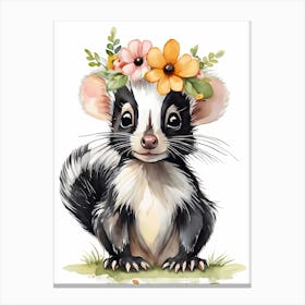 Baby Skunk Flower Crown Bowties Woodland Animal Nursery Decor (12) Canvas Print