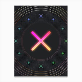 Neon Geometric Glyph in Pink and Yellow Circle Array on Black n.0300 Canvas Print