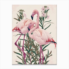 Lesser Flamingo And Oleander Minimalist Illustration 1 Canvas Print