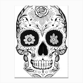 Sugar Skull Day Of The Dead Inspired 3 Skull Line Drawing Canvas Print