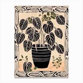 B&W Plant Illustration Philodendron 1 Canvas Print