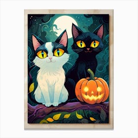 Cat And Pumpkin Painting Canvas Print