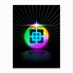 Neon Geometric Glyph in Candy Blue and Pink with Rainbow Sparkle on Black n.0117 Canvas Print