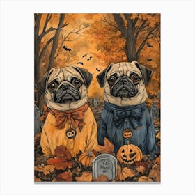 Halloween Pugs Watercolor 4 Canvas Print