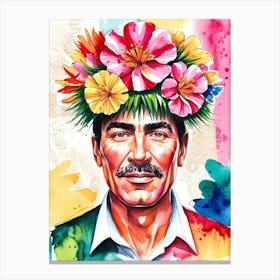 Man With Flowers On His Head Canvas Print