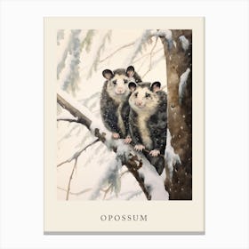 Winter Watercolour Opossum 1 Poster Canvas Print