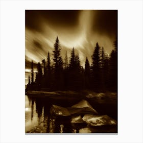Northern Lights Over Lake Canvas Print