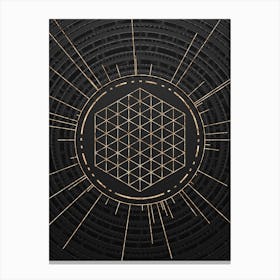 Geometric Glyph Symbol in Gold with Radial Array Lines on Dark Gray n.0105 Canvas Print