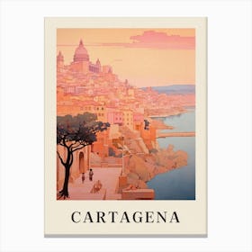 Cartagena Spain 1 Vintage Pink Travel Illustration Poster Canvas Print