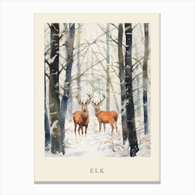 Winter Watercolour Elk Poster Canvas Print