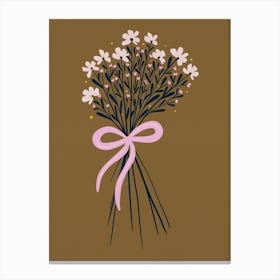 Floral Bouquet With Bow Golden Brown and Pink Canvas Print
