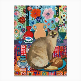 Tea Time With A Burmese Cat 1 Canvas Print