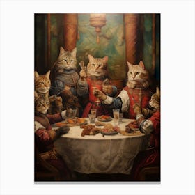 Royal Red Cats At A Medieval Banquet Canvas Print