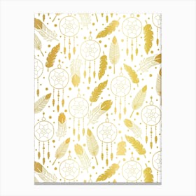 Western Faux Gold Metallic Gradient Dreamcatchers and Feathers Canvas Print