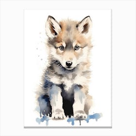 Baby Wolf Watercolor Canvas Print