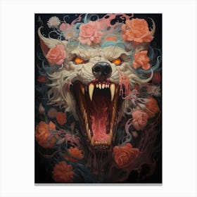 Wolf And Roses Canvas Print