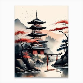 Japanese Landscape Watercolor Painting (27) Canvas Print