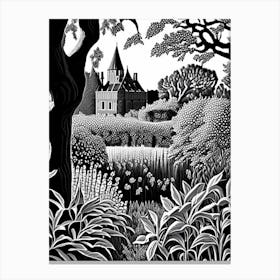 Sissinghurst Castle Garden, 1, United Kingdom Linocut Black And White Vintage Canvas Print