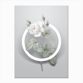 Vintage White Misty Rose Minimalist Botanical Geometric Circle on Soft Gray Canvas Print