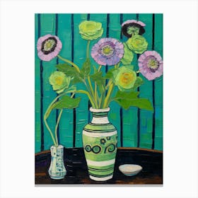 Flowers In A Vase Still Life Painting Scabiosa 3 Canvas Print