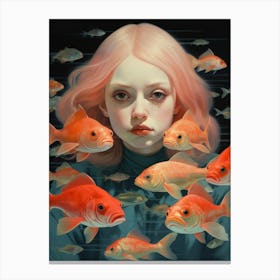 Girl Surrounded By Fish Canvas Print