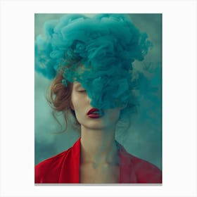 Woman With Blue Smoke Canvas Print