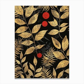 Gold Leaves On Black Background 8 Canvas Print