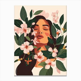 Woman With Flowers And Leaves Canvas Print