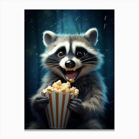 Cartoon Bahamian Raccoon Eating Popcorn At The Cinema 4 Canvas Print