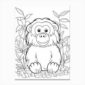 Line Art Jungle Animal Sumatran Orangutan 4 Canvas Print