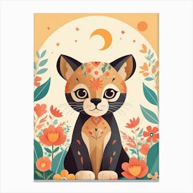 Floral Cute Baby Puma Nursery Illustration (57) Canvas Print